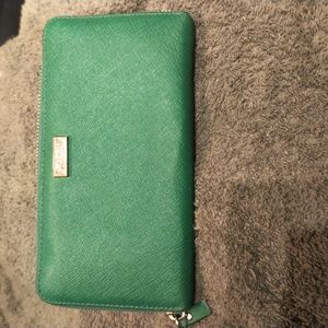 Kate Spade green leather zip up wallet